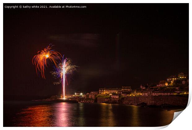 coverack at night,fireworks Print by kathy white