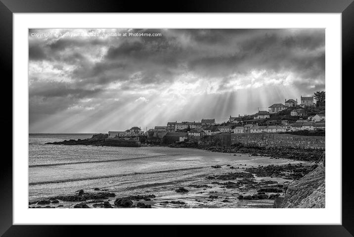 Coverack Cornwall in the sun rays Framed Mounted Print by kathy white