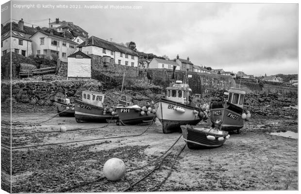 Coverack Cornwall at low tide,fishing boats Canvas Print by kathy white