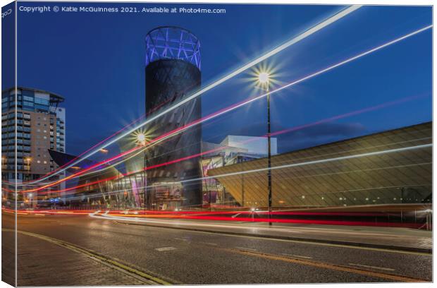 Lowry Theatre Light  Trails Canvas Print by Katie McGuinness