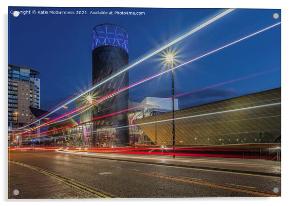 Lowry Theatre Light  Trails Acrylic by Katie McGuinness