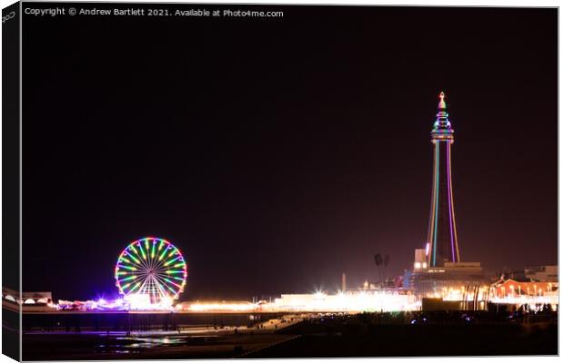 Blackpool tower during the Illuminations. Canvas Print by Andrew Bartlett