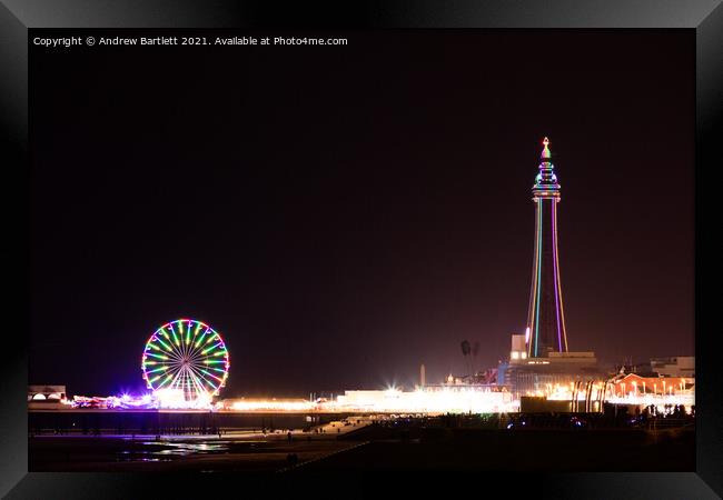 Blackpool tower during the Illuminations. Framed Print by Andrew Bartlett