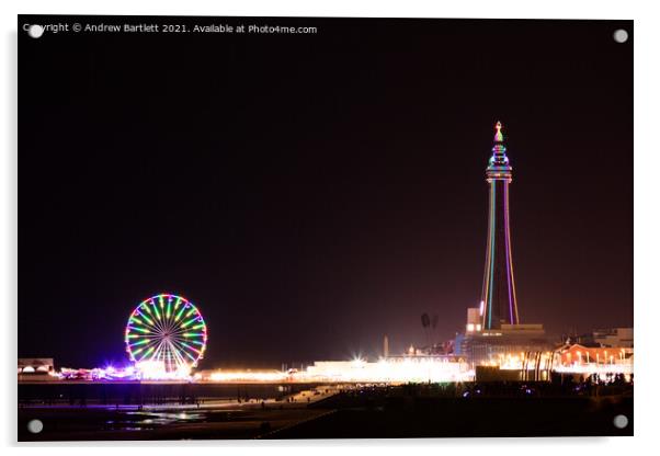 Blackpool tower during the Illuminations. Acrylic by Andrew Bartlett
