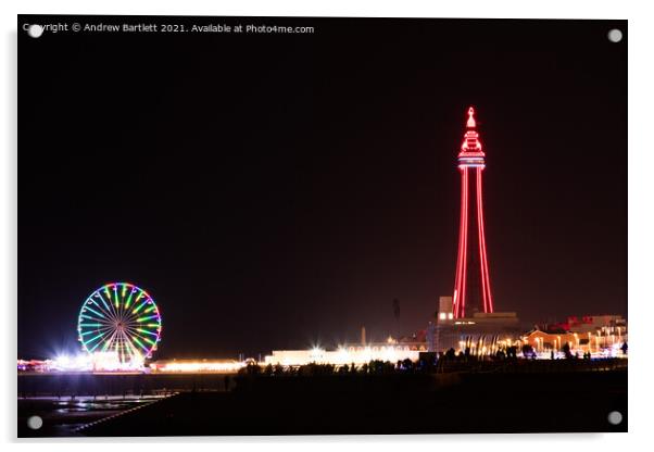 Blackpool Tower during Illuminations. Acrylic by Andrew Bartlett