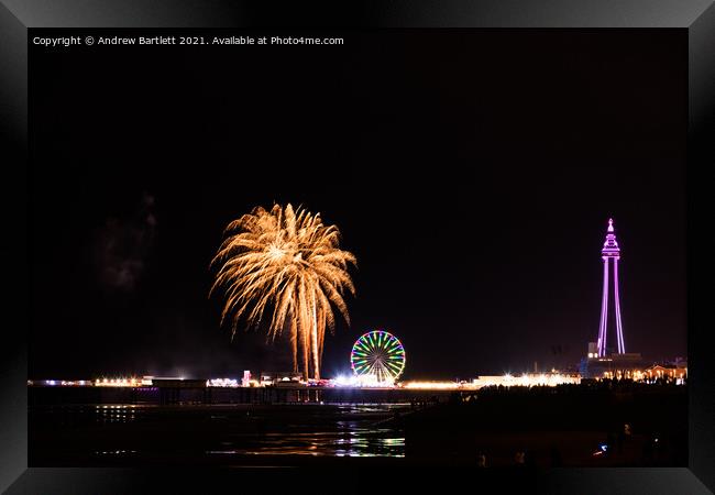 Blackpool Tower during World Firework Championships Framed Print by Andrew Bartlett