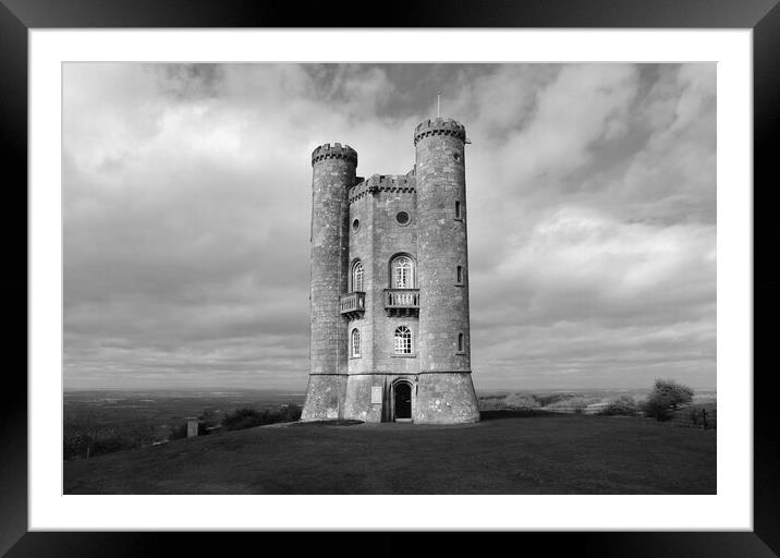 Broadway Tower in Black and White Framed Mounted Print by Susan Snow