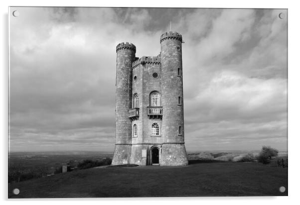 Broadway Tower in Black and White Acrylic by Susan Snow
