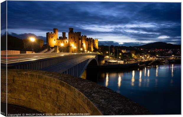 Conwy castle by night 620 Canvas Print by PHILIP CHALK