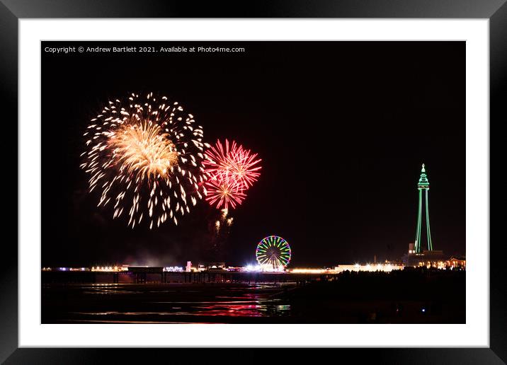 Blackpool Tower during World Firework Championships Framed Mounted Print by Andrew Bartlett
