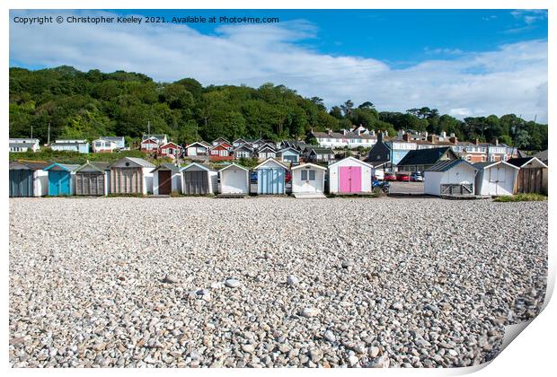 Lyme Regis beach huts Print by Christopher Keeley