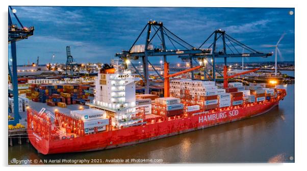 Container Ship at Tilbury Docks Acrylic by A N Aerial Photography