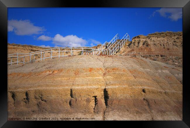 Staircase through the Drumheller Badlands in Alberta Canada Framed Print by PAULINE Crawford