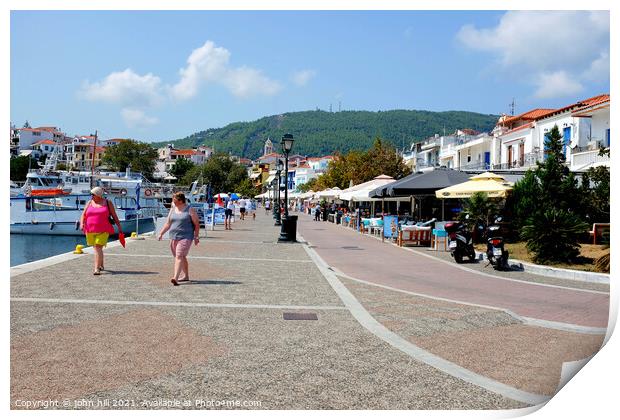 Old Port and quayside, Skiathos, Greece. Print by john hill
