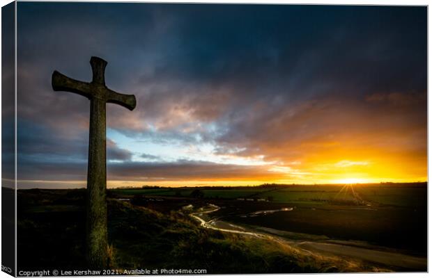 Alnmouth cross sunset Canvas Print by Lee Kershaw
