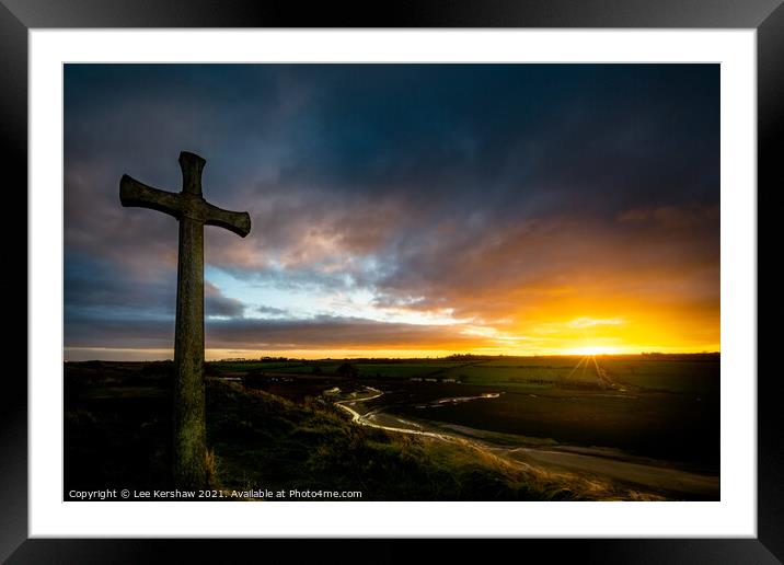 Alnmouth cross sunset Framed Mounted Print by Lee Kershaw
