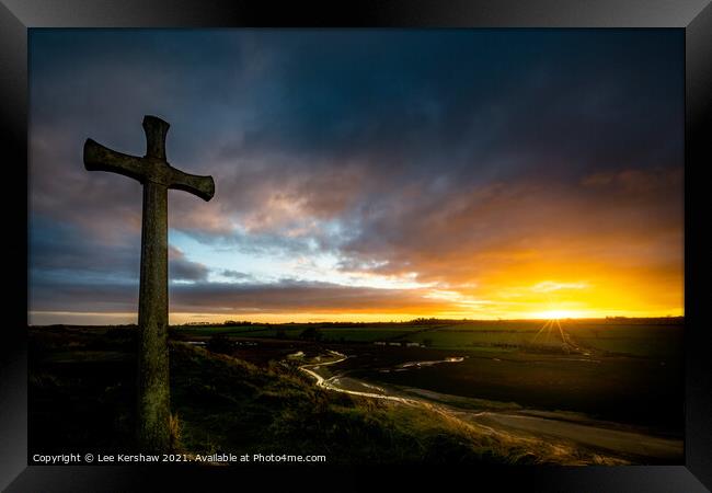 Alnmouth cross sunset Framed Print by Lee Kershaw