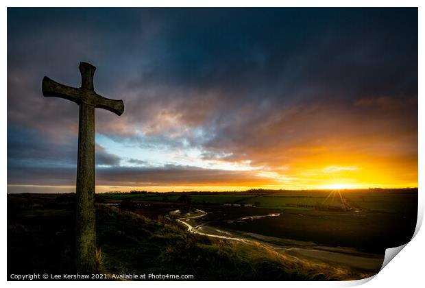 Alnmouth cross sunset Print by Lee Kershaw