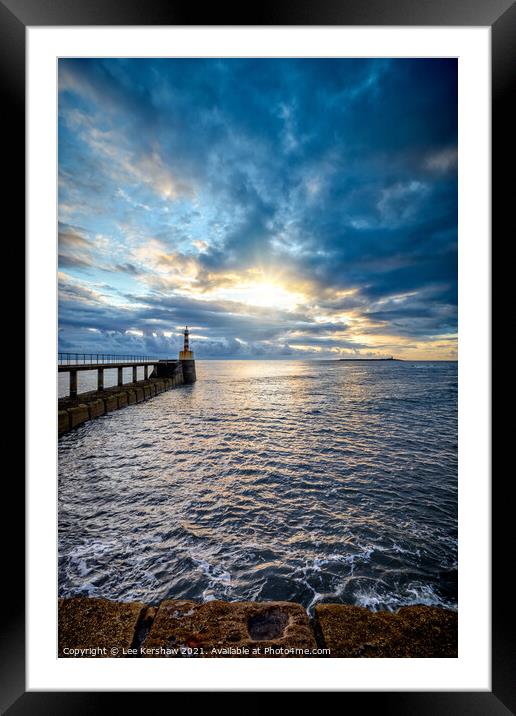 Amble pier blue sunrise Framed Mounted Print by Lee Kershaw
