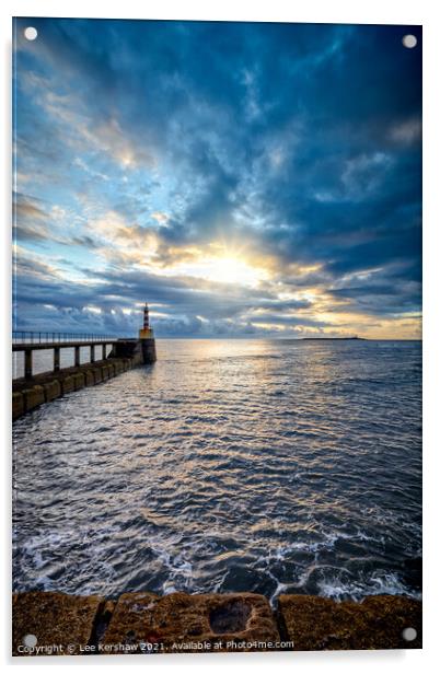 Amble pier blue sunrise Acrylic by Lee Kershaw
