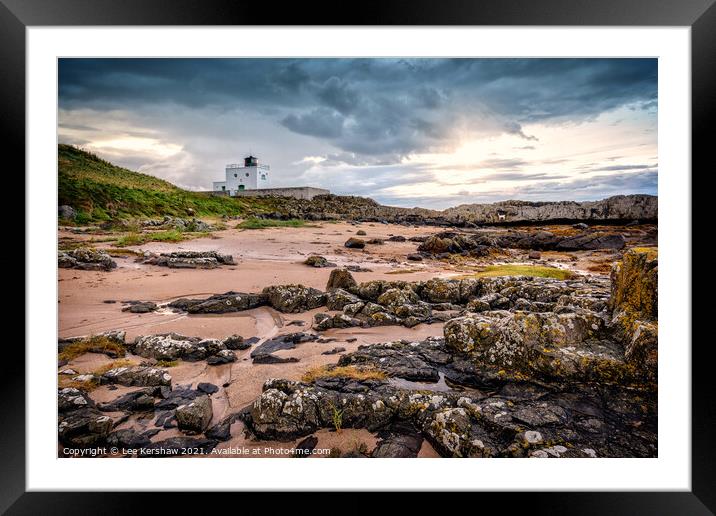 Bamburgh beach & lighthouse Framed Mounted Print by Lee Kershaw
