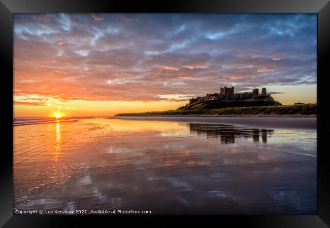 Golden sunrise on Bamburgh beach Framed Print by Lee Kershaw