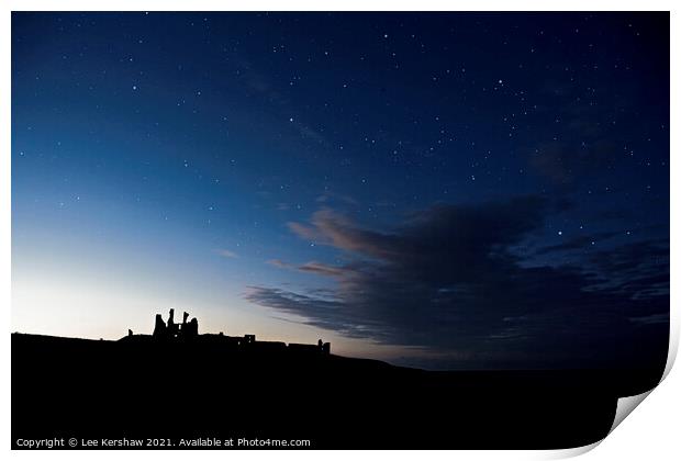Dunstanburgh castle night sky Print by Lee Kershaw