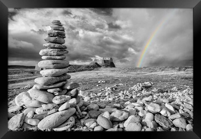 Lindisfarne Castle rainbow Framed Print by Lee Kershaw