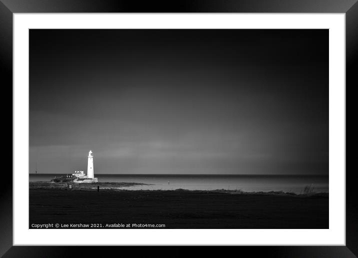 Black and white St Mary's lighthouse Framed Mounted Print by Lee Kershaw