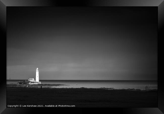 Black and white St Mary's lighthouse Framed Print by Lee Kershaw