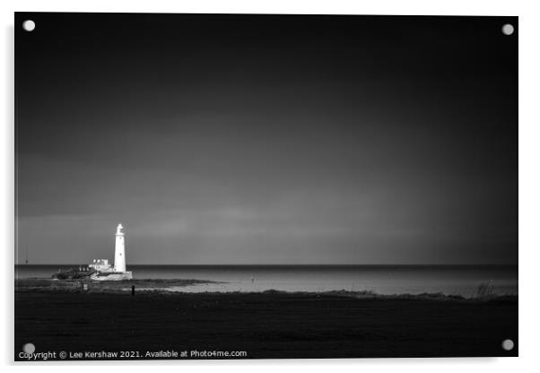 Black and white St Mary's lighthouse Acrylic by Lee Kershaw