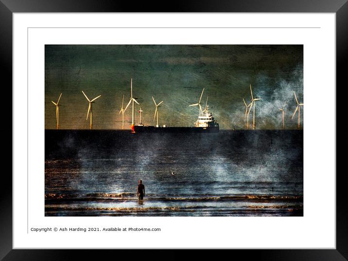Moody Scene of Iron Man and Tanker on River Mersey Framed Mounted Print by Ash Harding