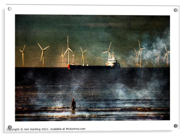 Moody Scene of Iron Man and Tanker on River Mersey Acrylic by Ash Harding