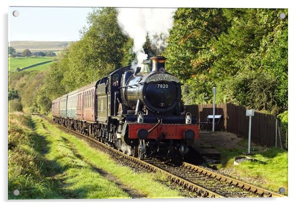 Steam train 7820 Dinmore Manor departure. Acrylic by David Birchall