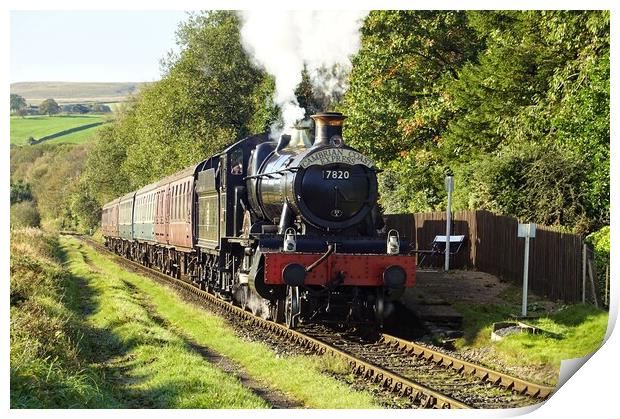 Steam train 7820 Dinmore Manor departure. Print by David Birchall