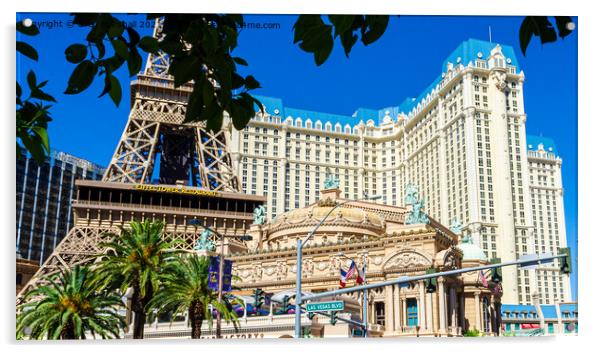 The Paris Hotel and Eiffel tower in Las Vegas strip, Nevada Acrylic by Greg Marshall