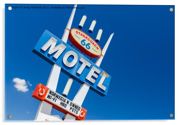 Route 66 Motel sign near Seligman, Arizona on the way to Las Vegas Acrylic by Greg Marshall