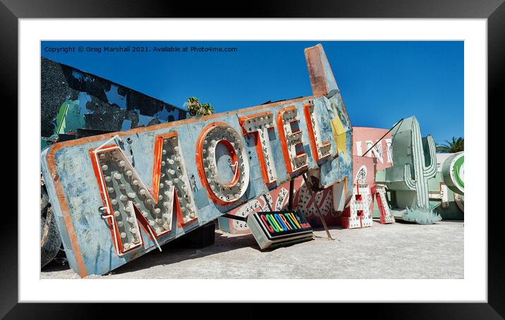Motel Neon Sign, las Vegas, Nevada Framed Mounted Print by Greg Marshall