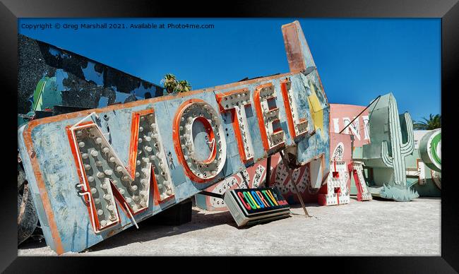 Motel Neon Sign, las Vegas, Nevada Framed Print by Greg Marshall