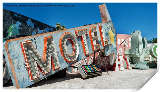 Motel Neon Sign, las Vegas, Nevada Print by Greg Marshall
