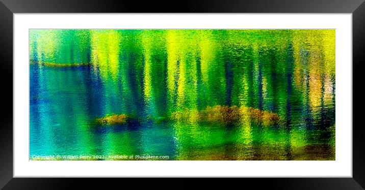 Green Yellow Blue Summer Water Reflection Abstract Wenatchee Riv Framed Mounted Print by William Perry