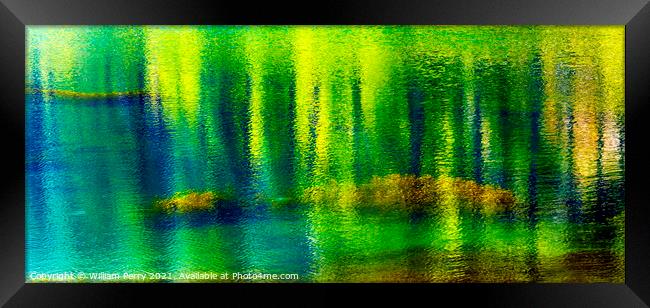 Green Yellow Blue Summer Water Reflection Abstract Wenatchee Riv Framed Print by William Perry