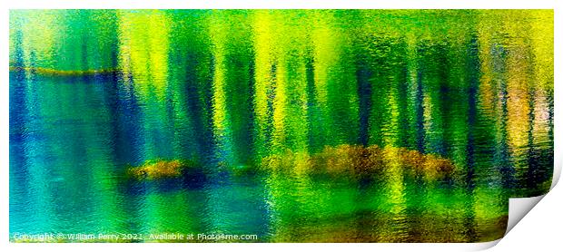 Green Yellow Blue Summer Water Reflection Abstract Wenatchee Riv Print by William Perry