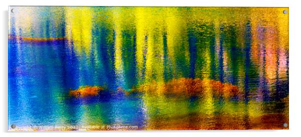 Blue Yellow Pink Spring Water Reflection Abstract Wenatchee Rive Acrylic by William Perry