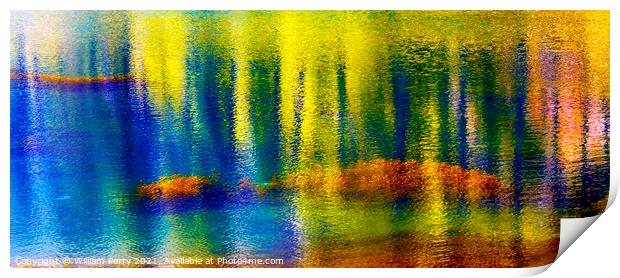 Blue Yellow Pink Spring Water Reflection Abstract Wenatchee Rive Print by William Perry