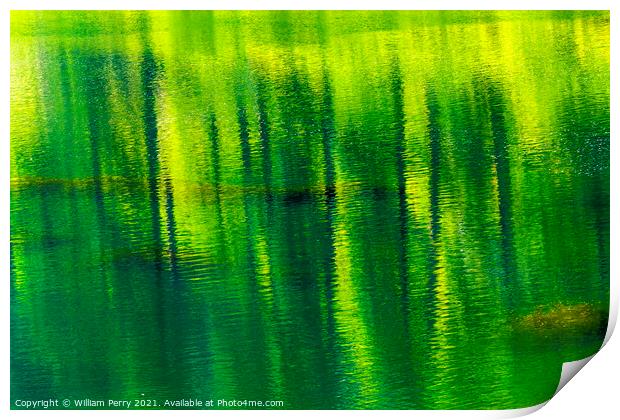Green Yellow Summer Water Reflection Abstract Wenatchee River Va Print by William Perry