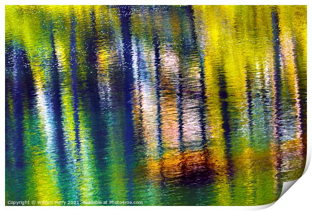 Yellow Pink Summer Water Reflection Abstract Wenatchee River Val Print by William Perry