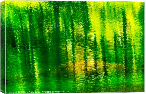 Green Yellow Summer Water Reflection Abstract Wenatchee River Va Canvas Print by William Perry