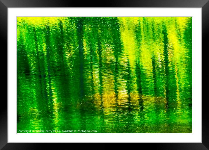 Green Yellow Summer Water Reflection Abstract Wenatchee River Va Framed Mounted Print by William Perry