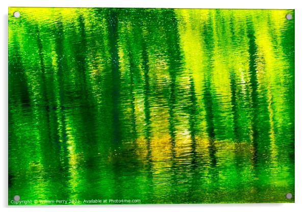 Green Yellow Summer Water Reflection Abstract Wenatchee River Va Acrylic by William Perry